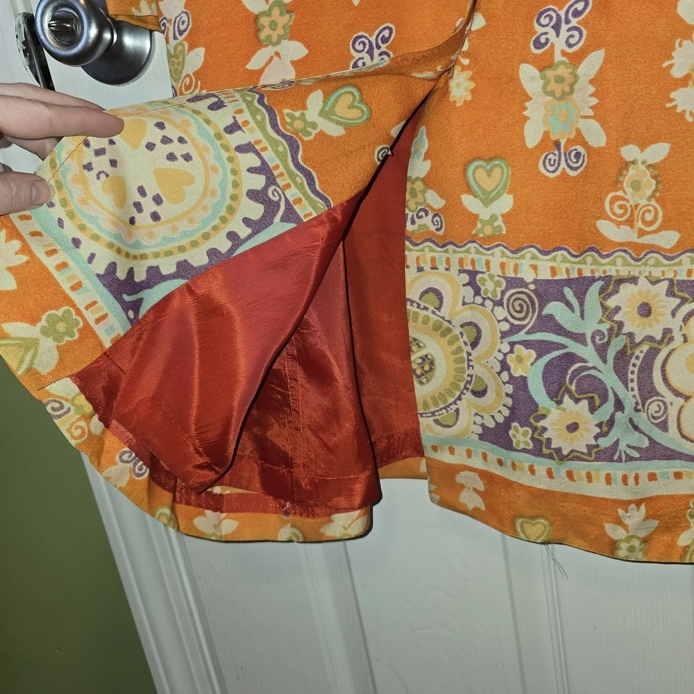 Vintage Silk Orange Purple Floral Spring Lightweight Jacket